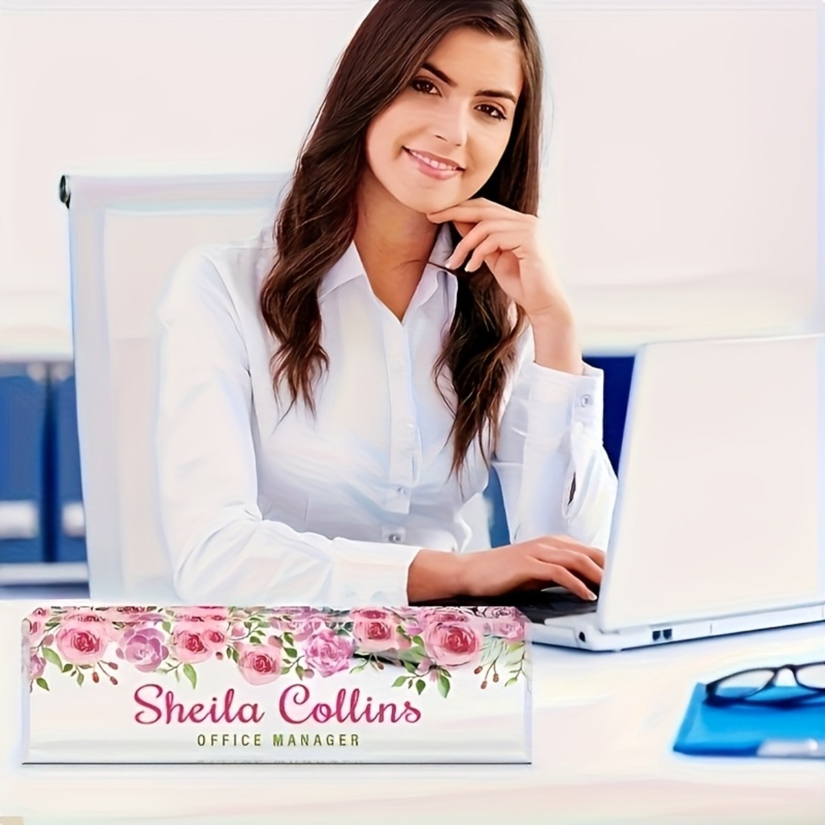 Desk Name Plate - [2D Flat] Minimalist Floral Acrylic Desk