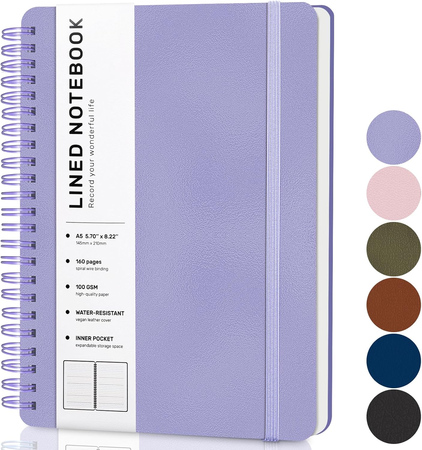 Journal Leather Hardcover - A5 Spiral Notebook, 160 Pages, College