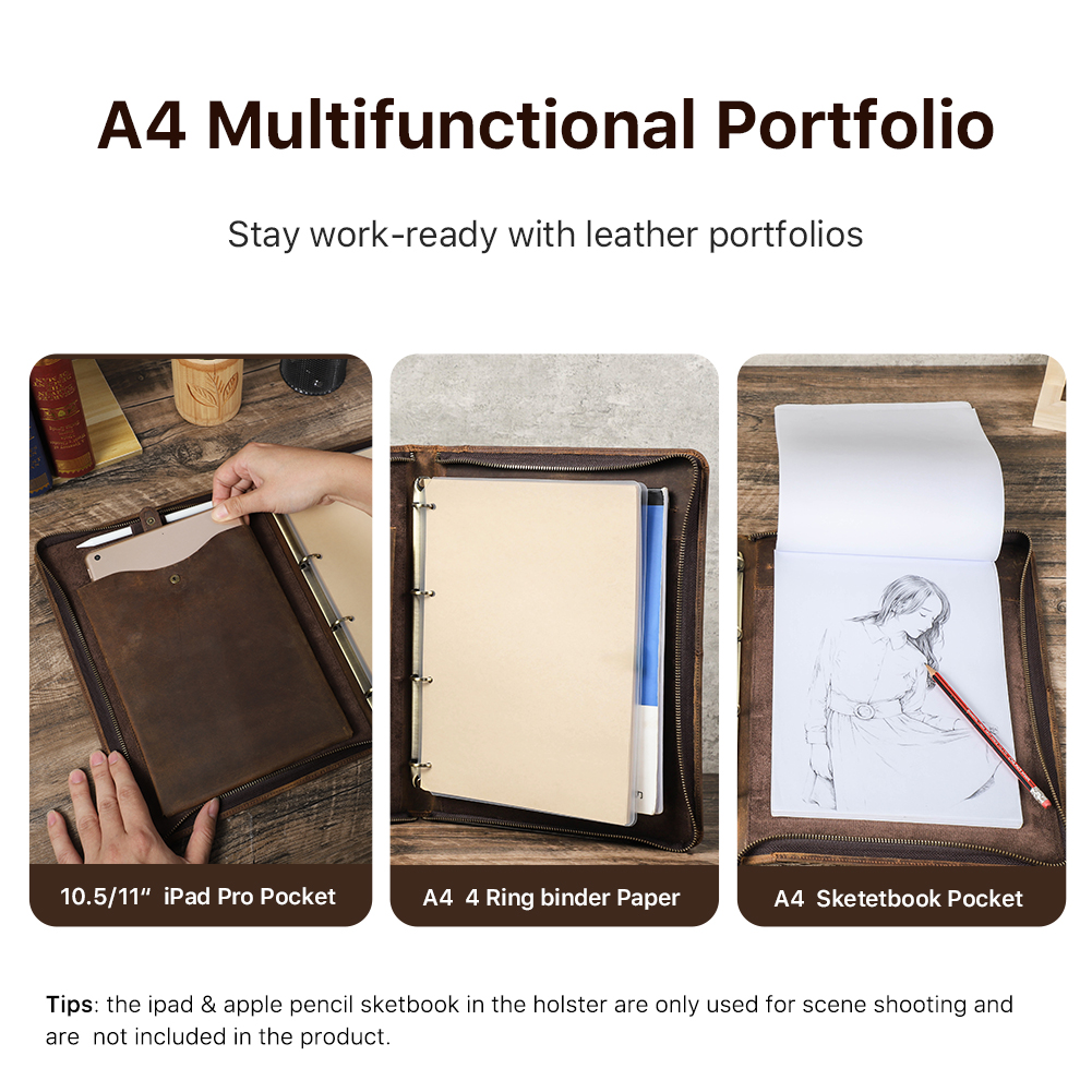 Luxury Retro A4 Cowhide Busine - Portfolio Folder Zip avaliação e preço