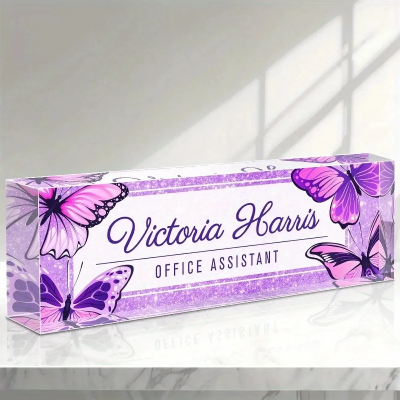 Custom Text Purple Butterfly A - Desk Name Plate avaliação e preço