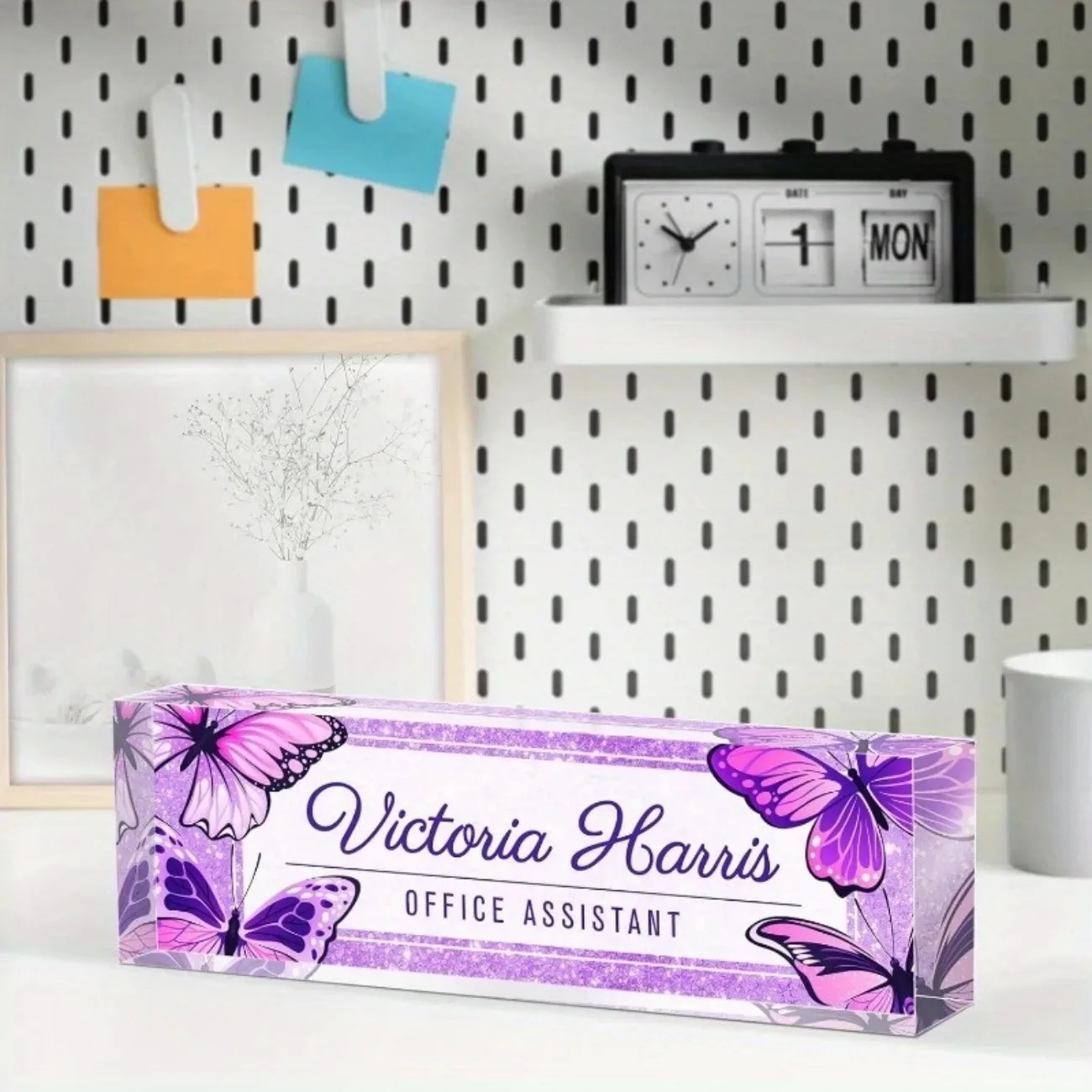 Custom Text Purple Butterfly A - Desk Name Plate avaliação e preço