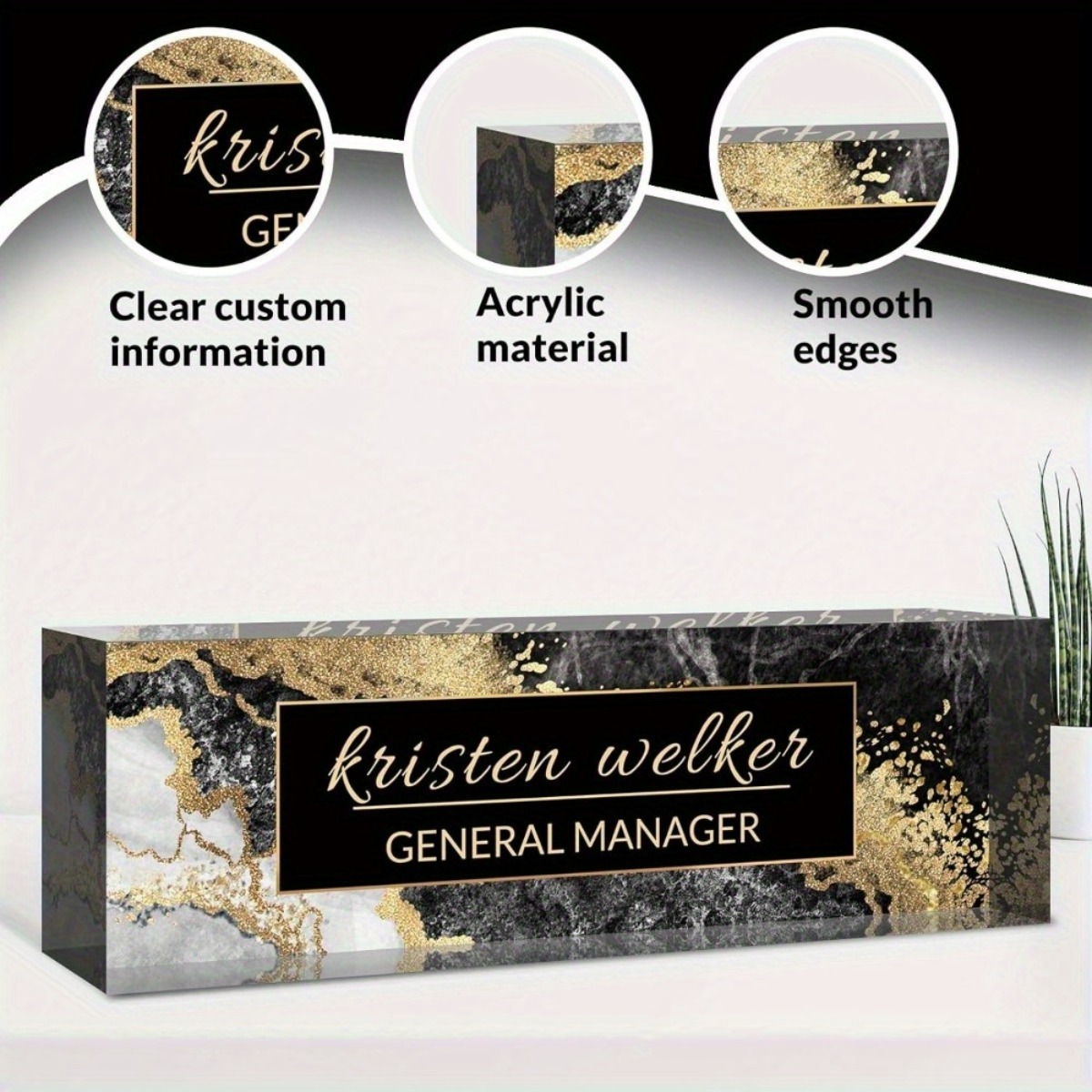 [2D Flat] Black Gold Marble Pe - Desk Name Plate avaliação e preço