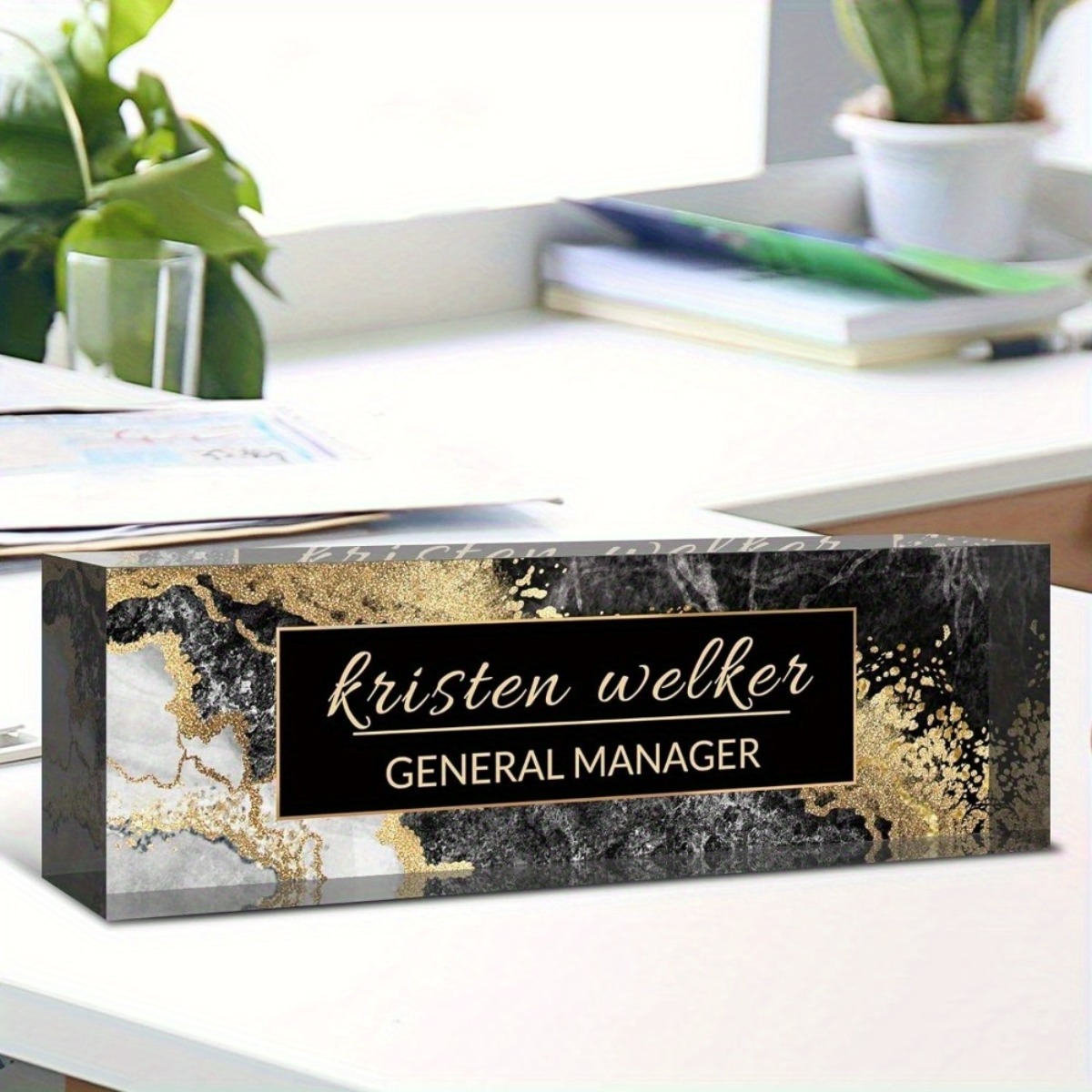 [2D Flat] Black Gold Marble Pe - Desk Name Plate avaliação e preço