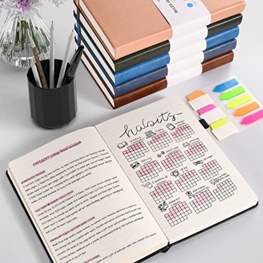 5 Pack College Ruled Notebook, - Journal Leather Hardcover avaliação e preço