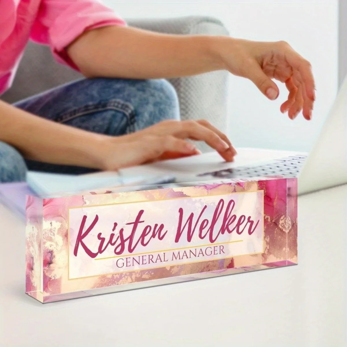 Custom 2D Flat Pink Floral Acr - Desk Name Plate avaliação e preço