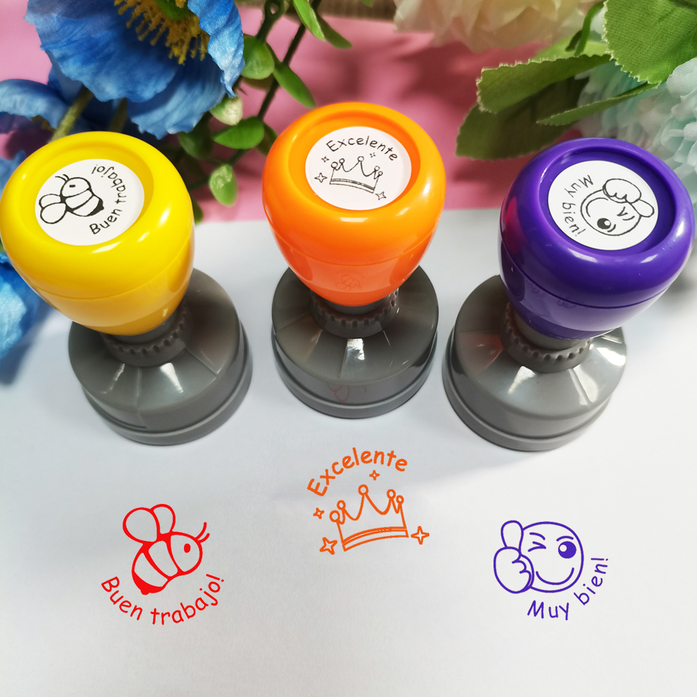 Color 3 pieces large Spanish e - Self Inking Stamp avaliação e preço