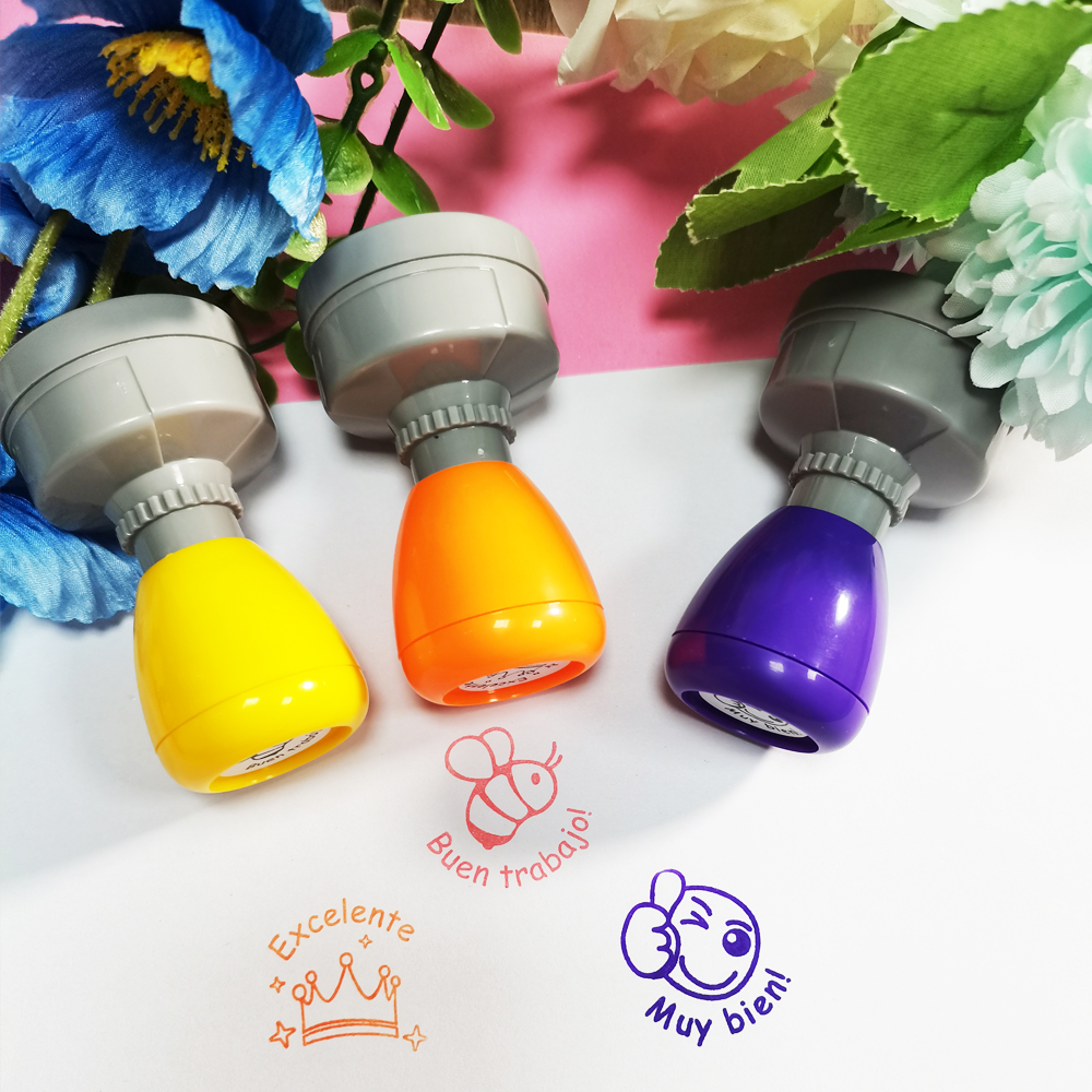 Color 3 pieces large Spanish e - Self Inking Stamp avaliação e preço